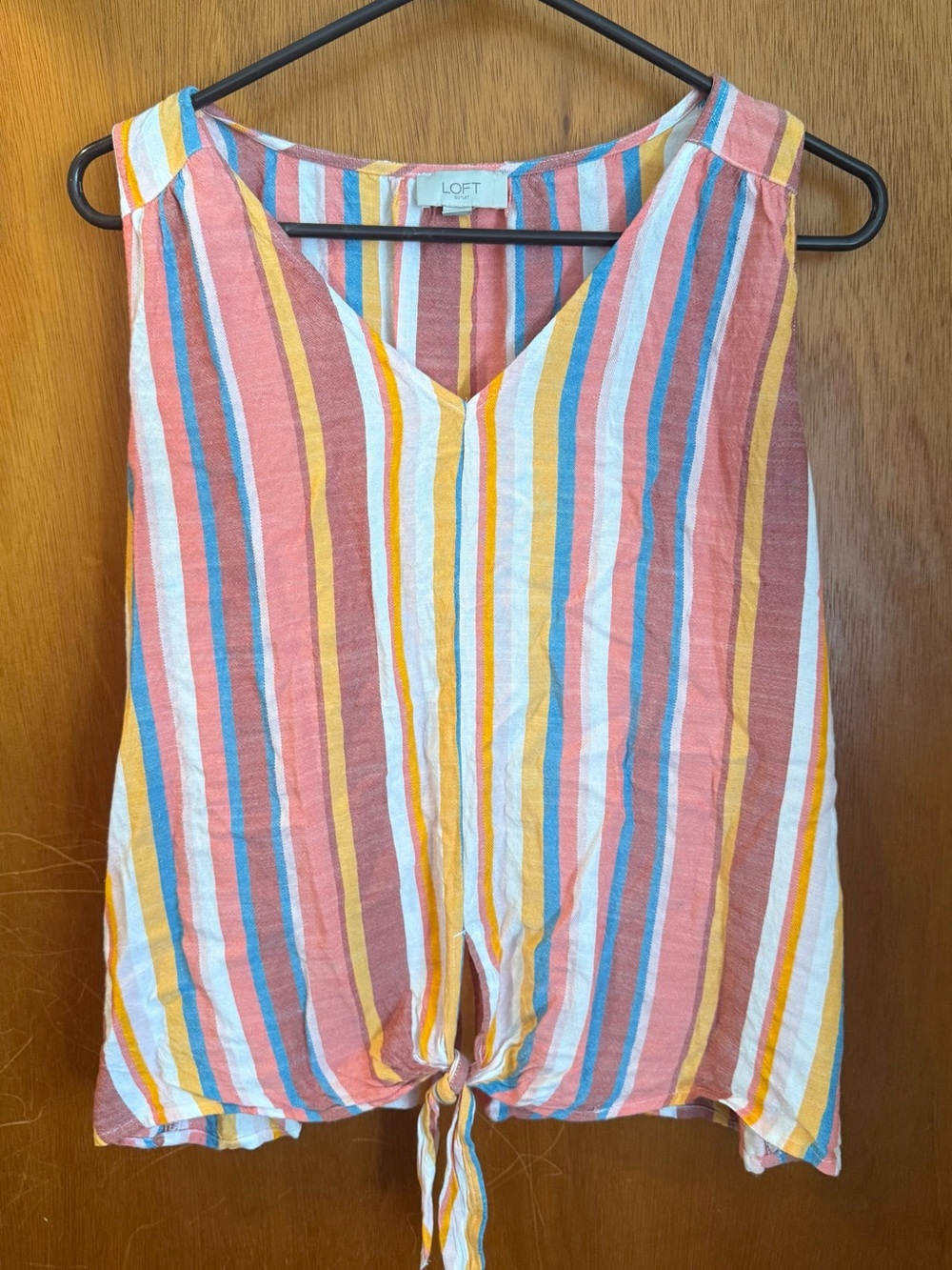 LOFT Multicolor Striped Tie-Front Sleeveless Camisole - Coral, Yellow, Blue